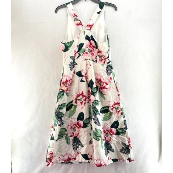 Banana Republic Dress Womens Sz 6 White Pink Floral V -Neck A-Line Linen Blend - Picture 2 of 11